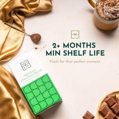 Luxury products with long shelf life – EDEN & CO premium plant-based chocolate bar with 2+ months freshness guarantee – perfect for gifting in advance.