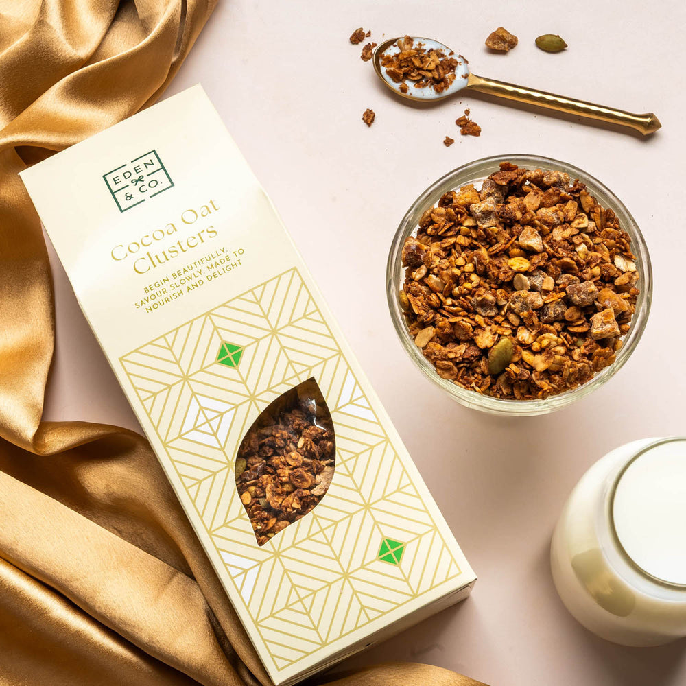 Start your day with wholesome cocoa oat clusters that balance crunch, sweetness, and nourishment in every bite.