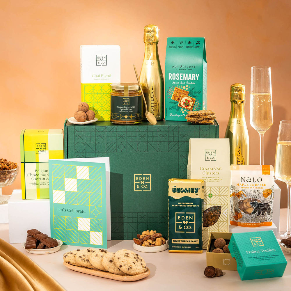 Raise a toast with this celebration Vegan & Gluten Free Hamper, crafted to match the joy of the occasion.
