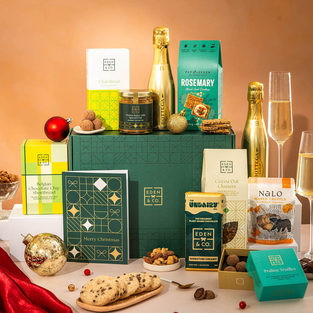Bring festive joy with this Christmas Vegan & Gluten Free Hamper, overflowing with seasonal elegance and flavour.