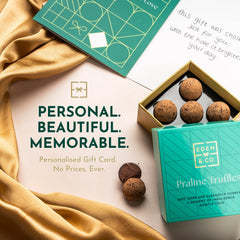 Personalised gift card inside EDEN & CO hampers – beautiful, elegant handwritten touch with no prices shown – luxury gifting made personal and memorable.