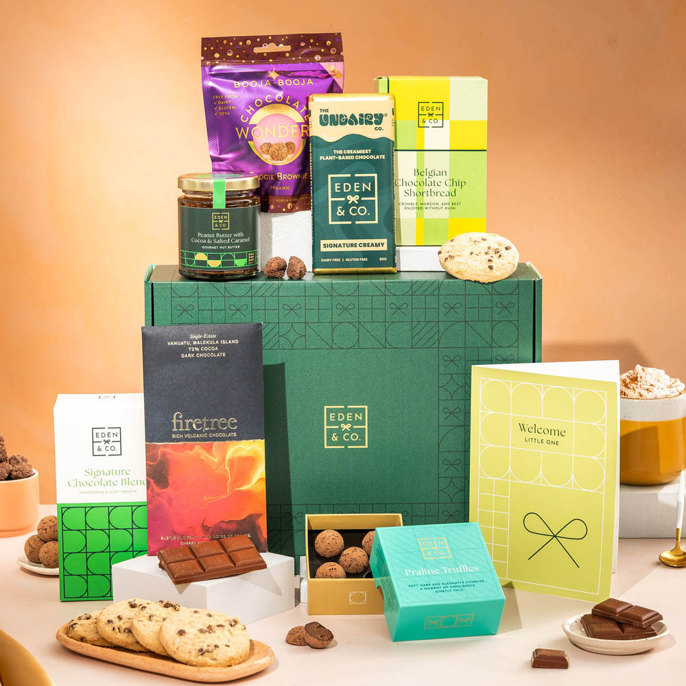 Welcome their new arrival with this chocolate hamper, a sweet treat for proud parents.